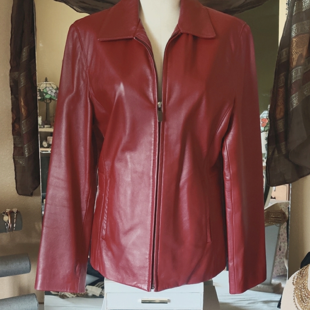Vintage Couture Lamb Leather Jacket Size Small Wine Color